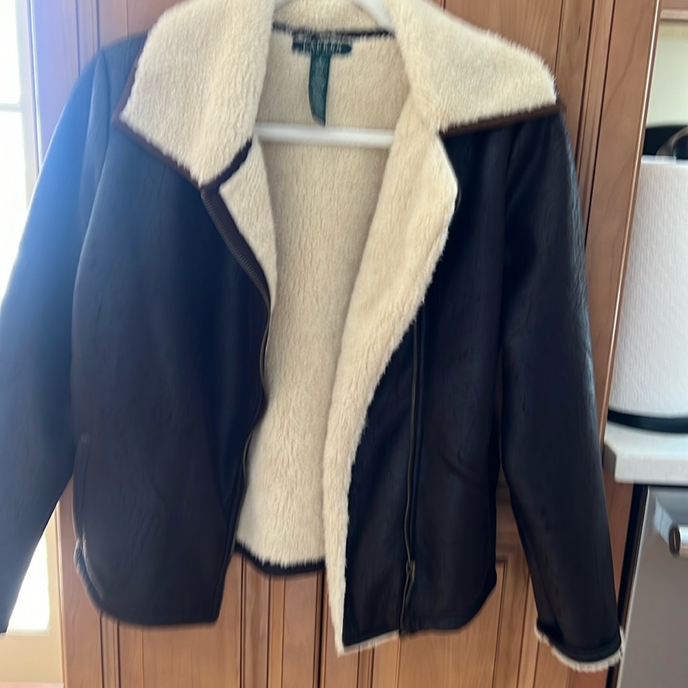 Ralph Lauren Black Bomber Jacket with Cream Sherpa Lining